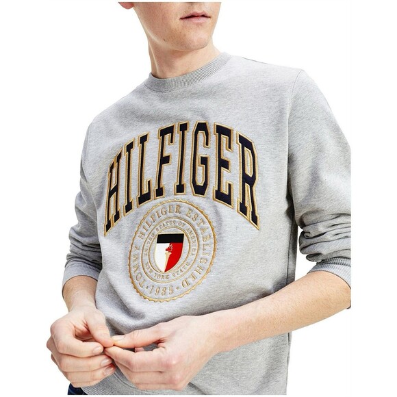 Tommy Hilfiger Varsity Crest Sweatshirt Men’s Small Gray Pullover Preppy - Picture 1 of 5